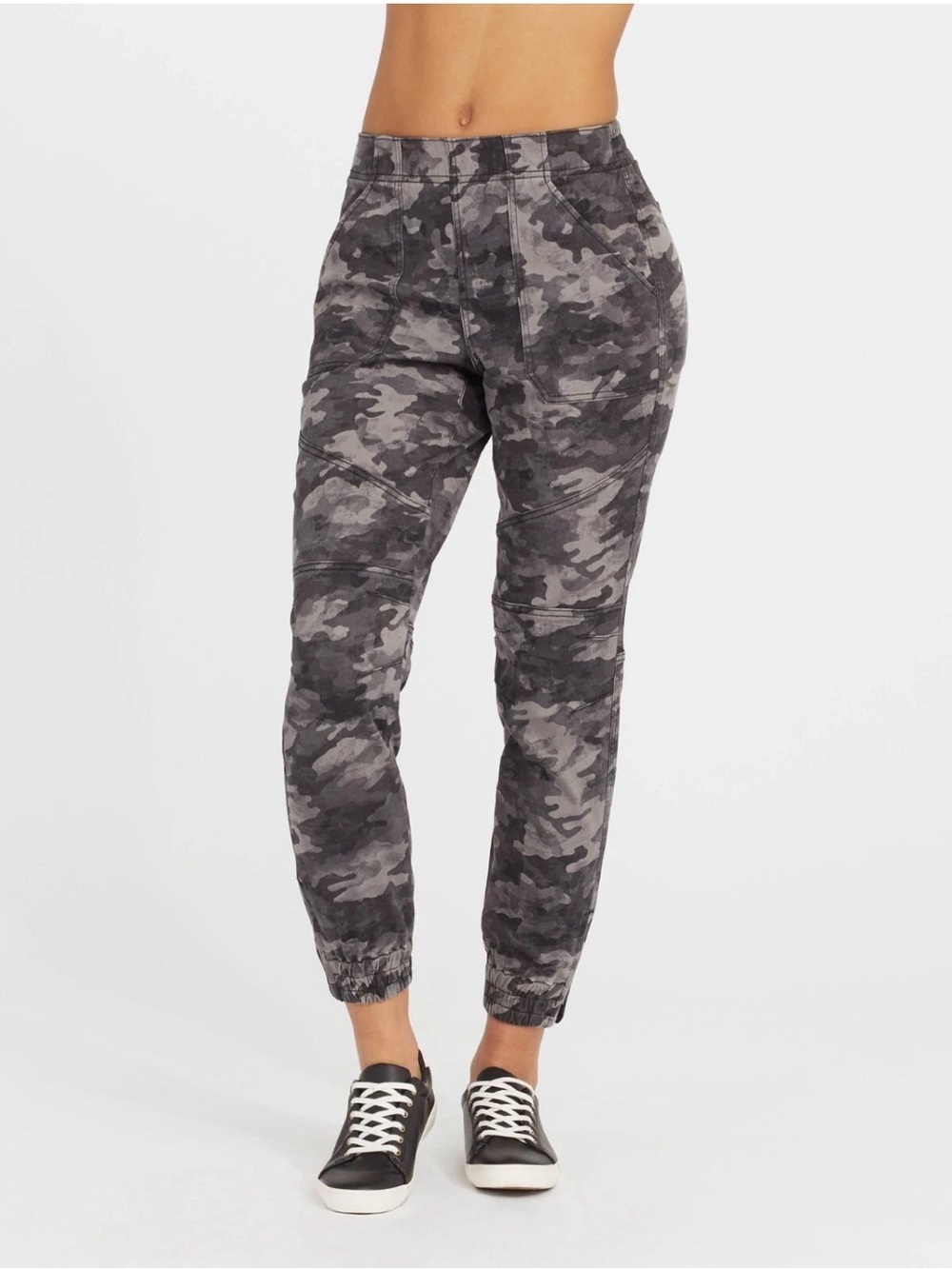 SPANX Stretch Twill Cargo Jogger Black / Grey Camo Womens Size XL